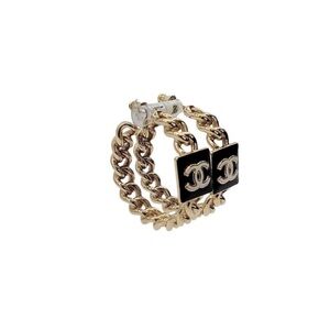 CHANEL Gold and Black Chain Earrings